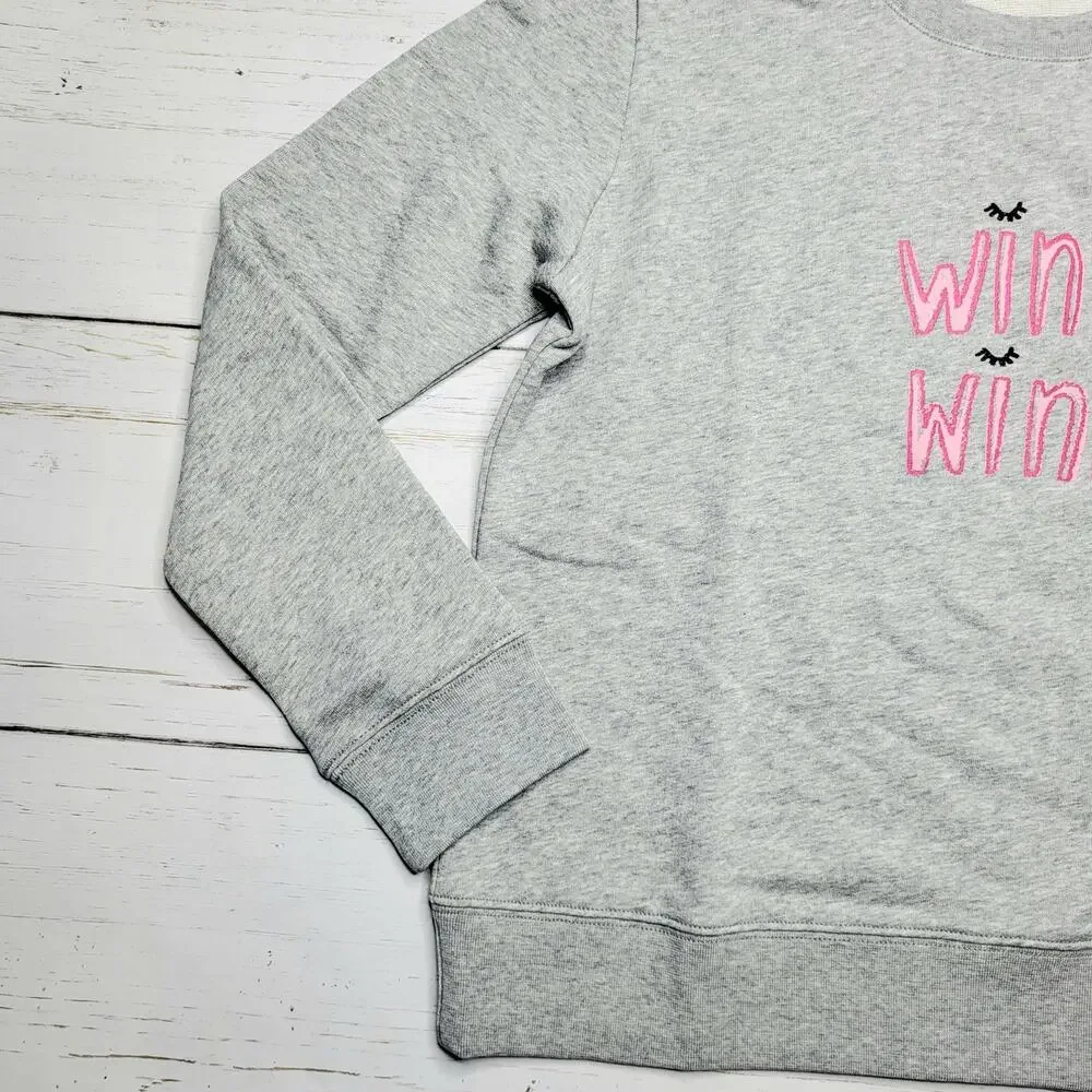 Kate‎ Spade Wink Graphic Sweatshirt Gray Pink Crewneck Pullover Cotton Small
